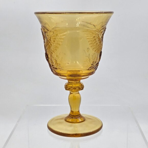 L. E. Smith Glass American Eagle Yellow Goblet 6½″ Pressed Glass U.S. Vintage - Picture 5 of 7